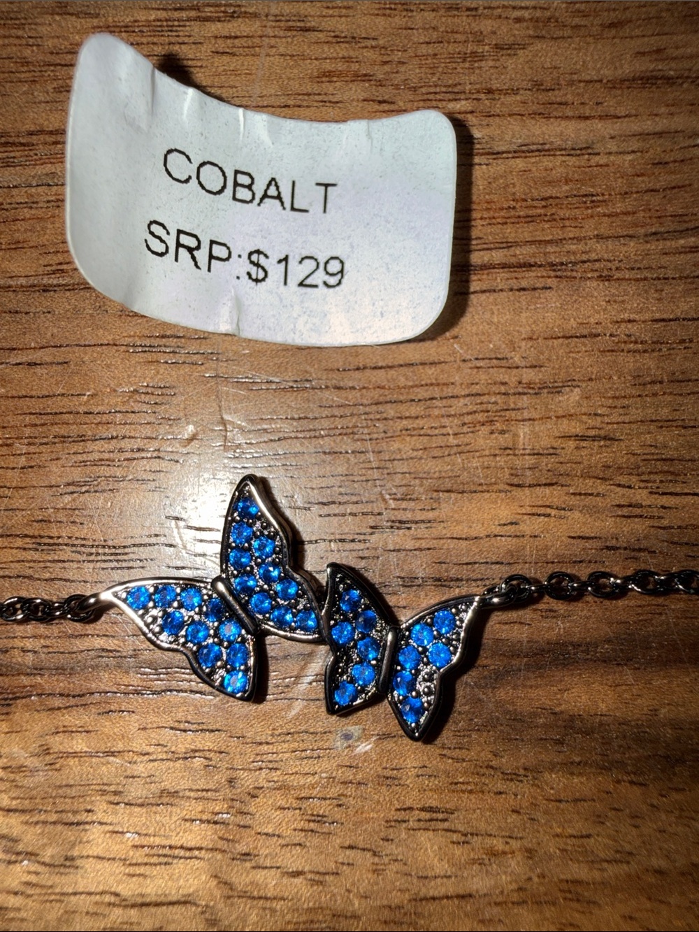 Cobalt Blue Butterfly Necklace with Crystal Accents